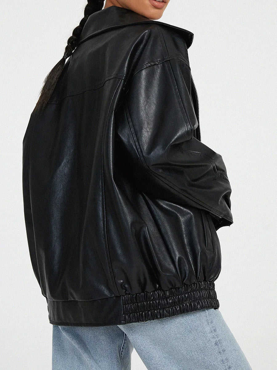 Blouson ample aspect cuir à col rabattu — Amielle Paris