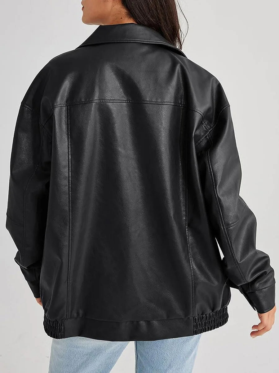 Blouson ample aspect cuir à col rabattu — Amielle Paris