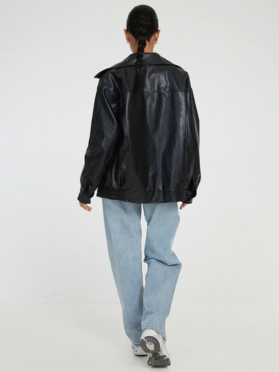 Blouson ample aspect cuir à col rabattu — Amielle Paris