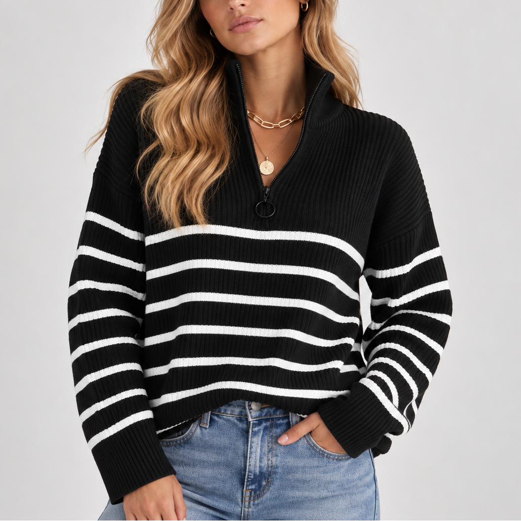 Pull côtelé à rayures et col zippé — Amielle Paris
