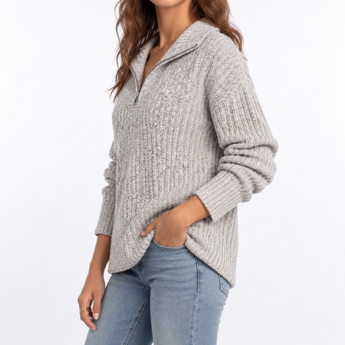 Pull texturé à col zippé et fentes latérales — Amielle Paris
