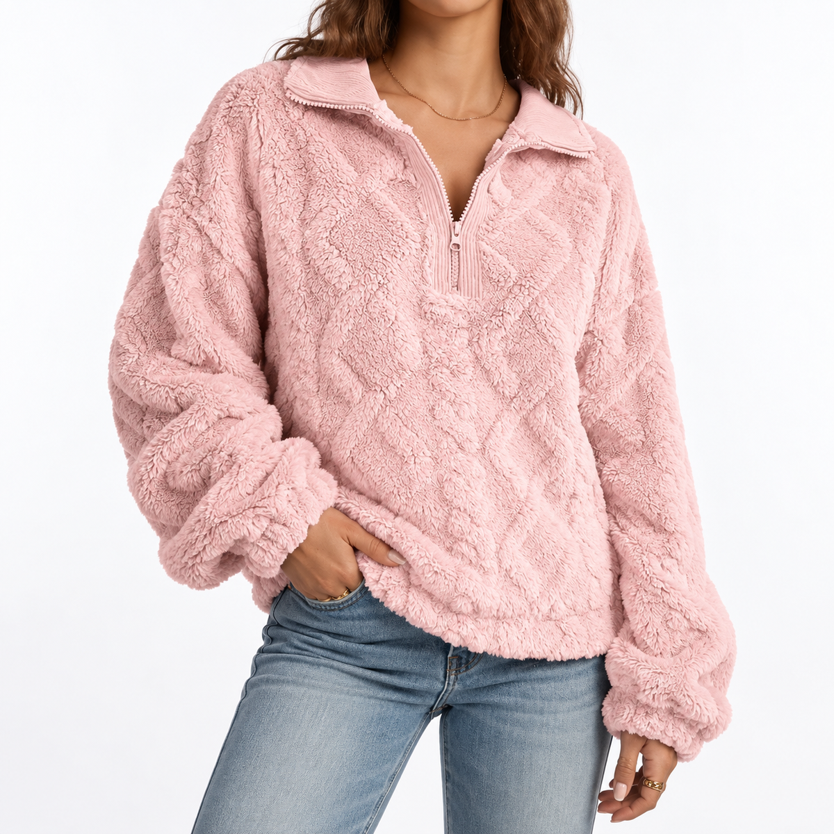 Sweat polaire texturé à col zippé — Amielle Paris