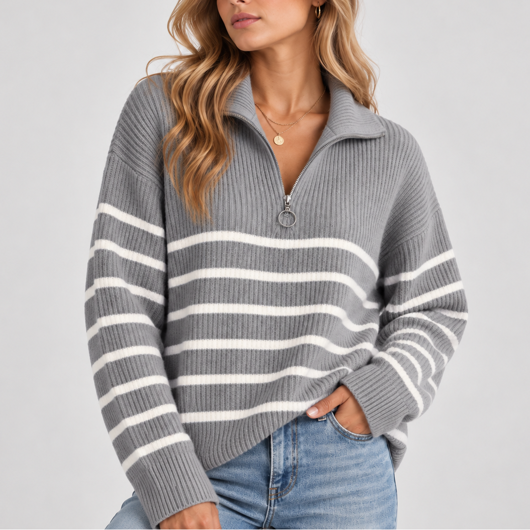 Pull côtelé à rayures et col zippé — Amielle Paris