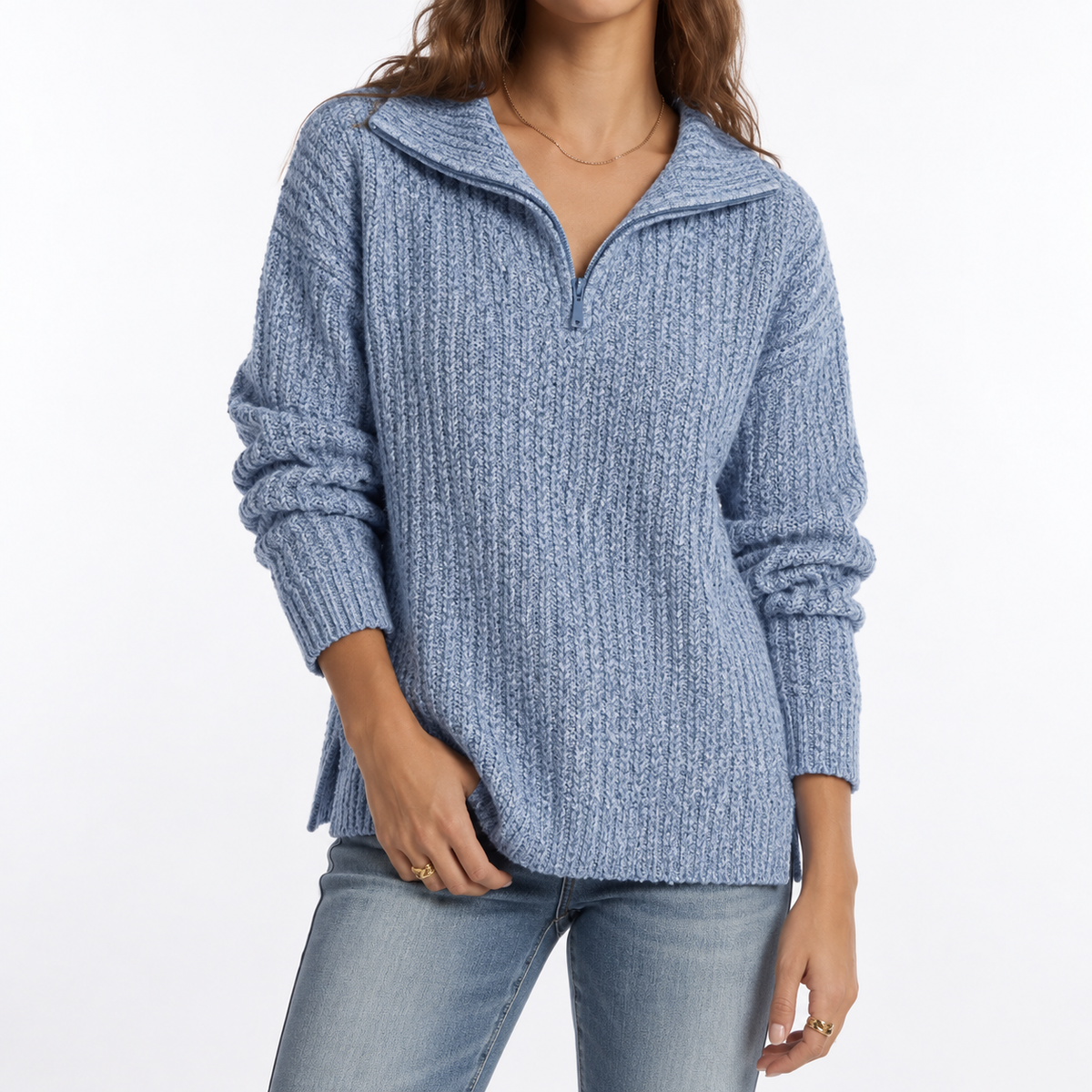Pull texturé à col zippé et fentes latérales — Amielle Paris