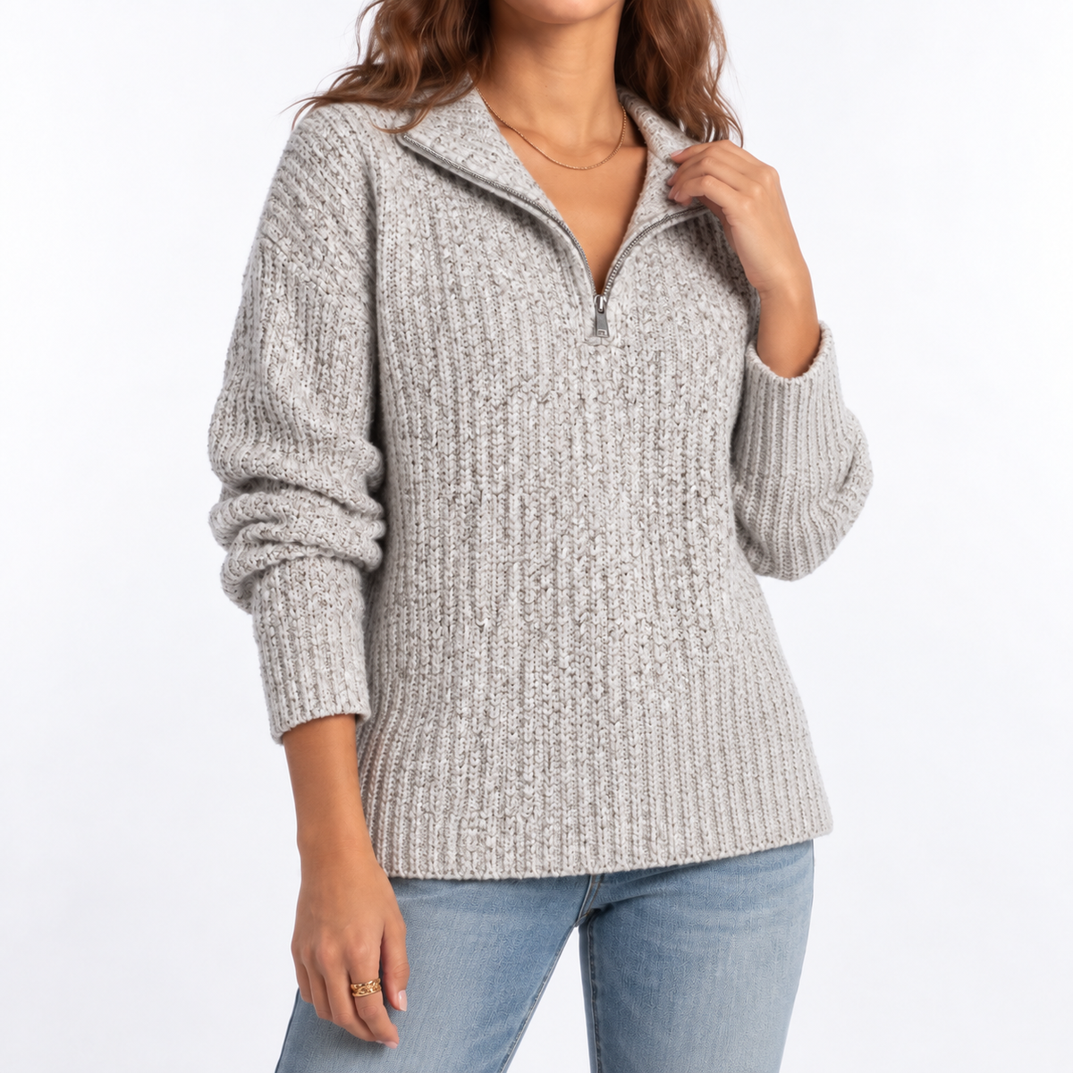Pull texturé à col zippé et fentes latérales — Amielle Paris