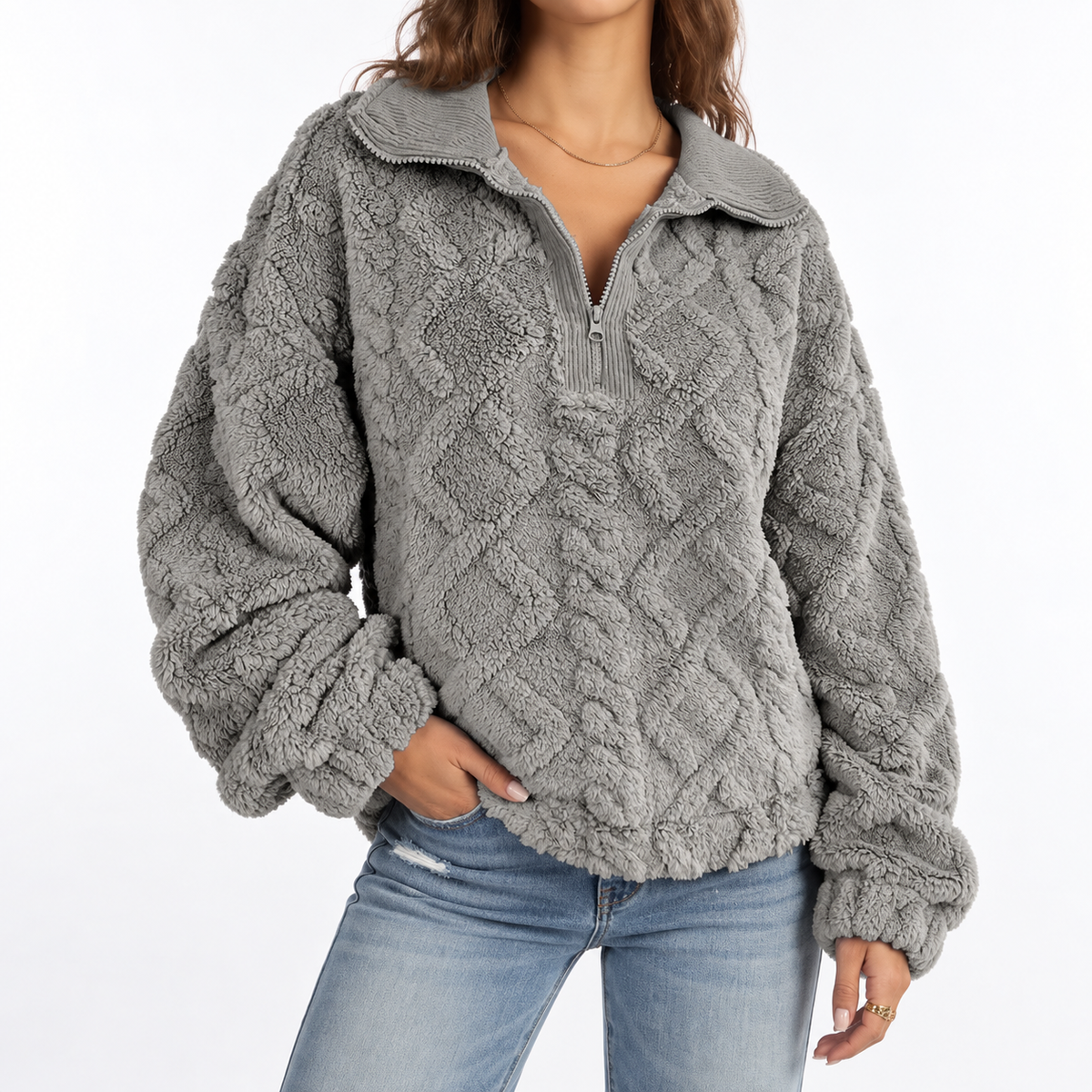 Sweat polaire texturé à col zippé — Amielle Paris