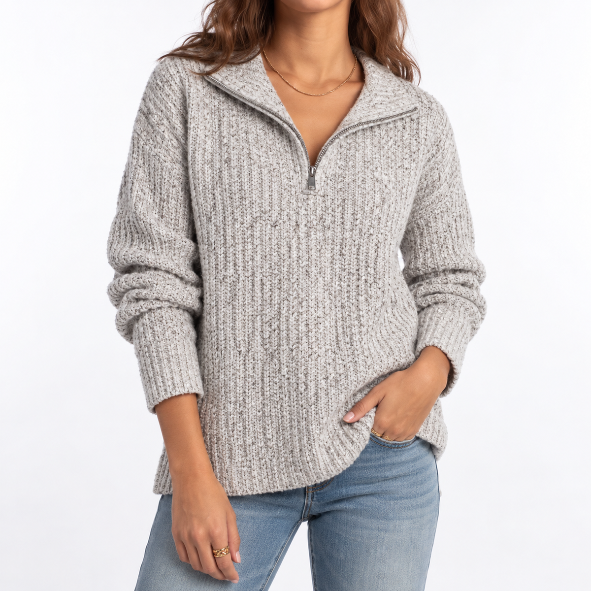 Pull texturé à col zippé et fentes latérales — Amielle Paris