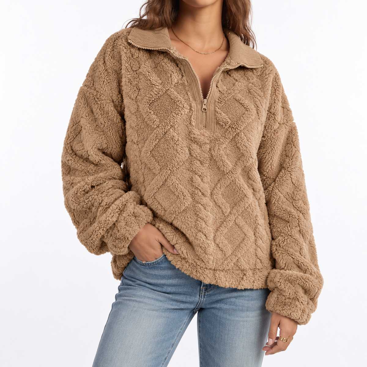 Sweat polaire texturé à col zippé — Amielle Paris