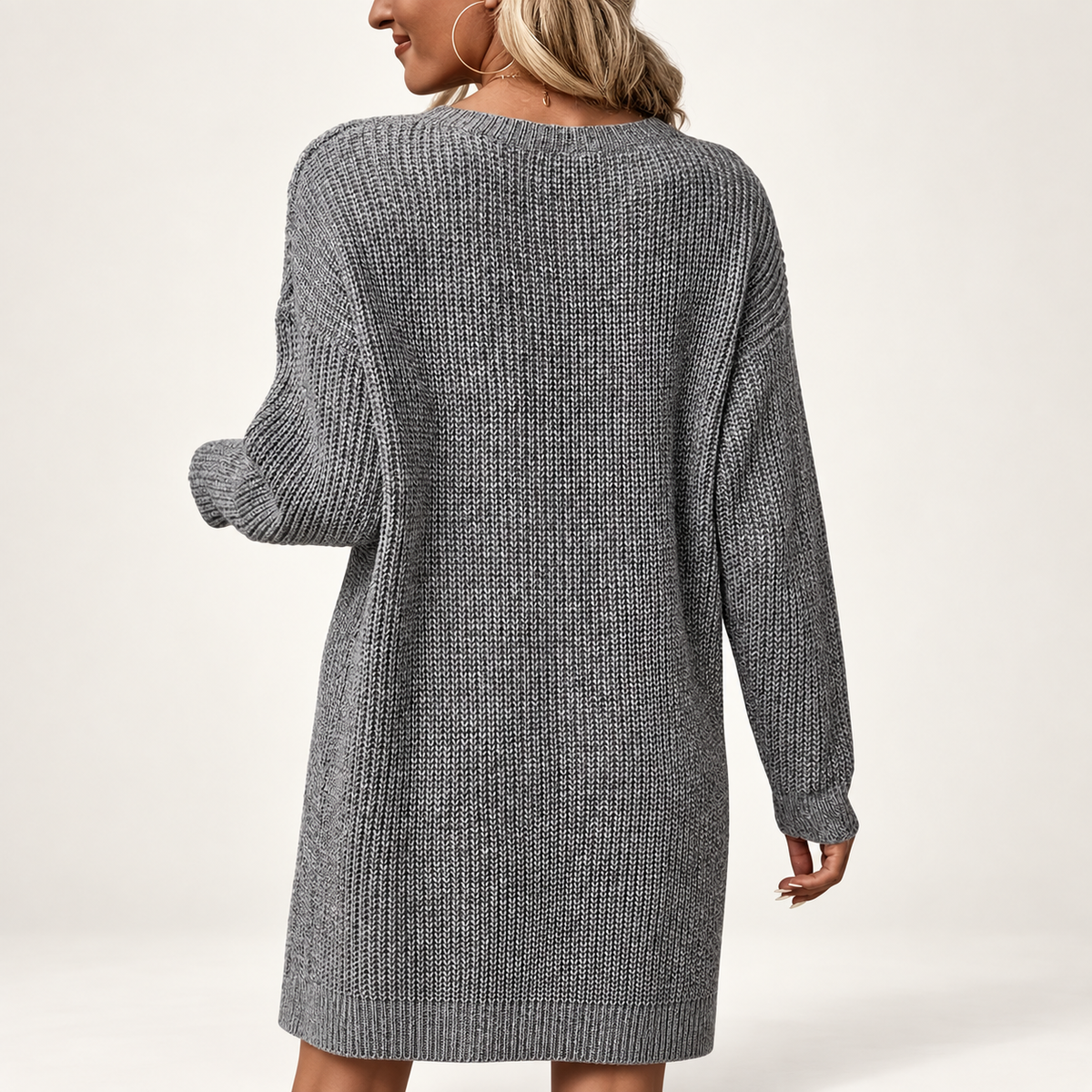 Robe pull grise côtelée à bas asymétrique — Amielle Paris