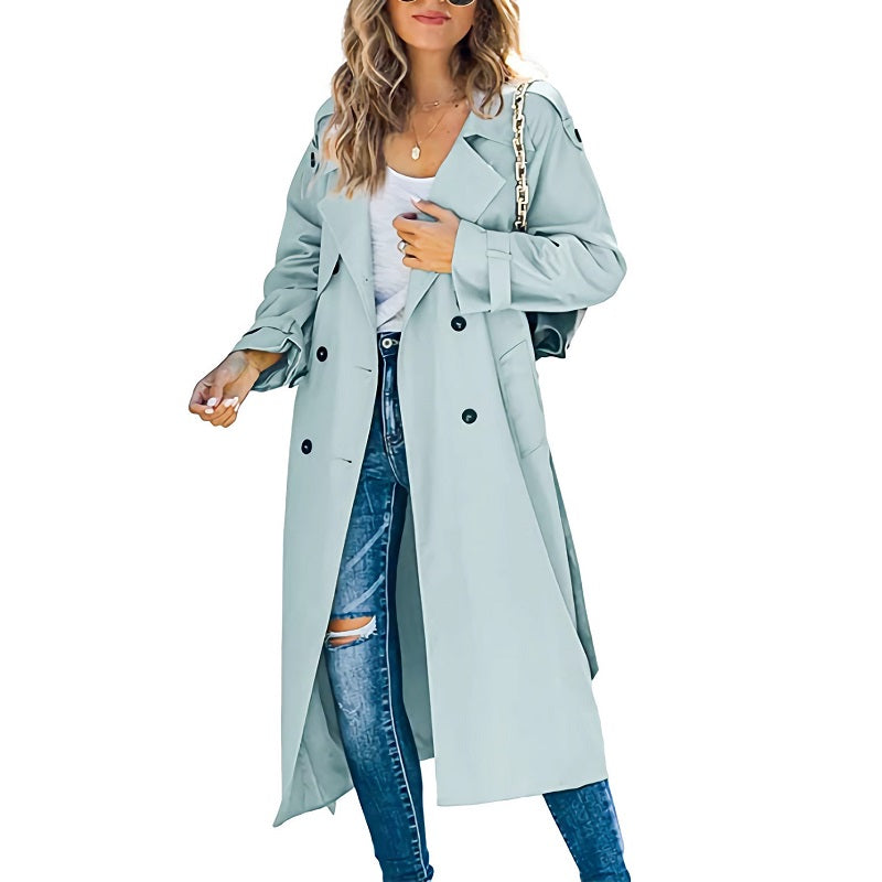 Trench long ceinturé à revers crantés — Amielle Paris