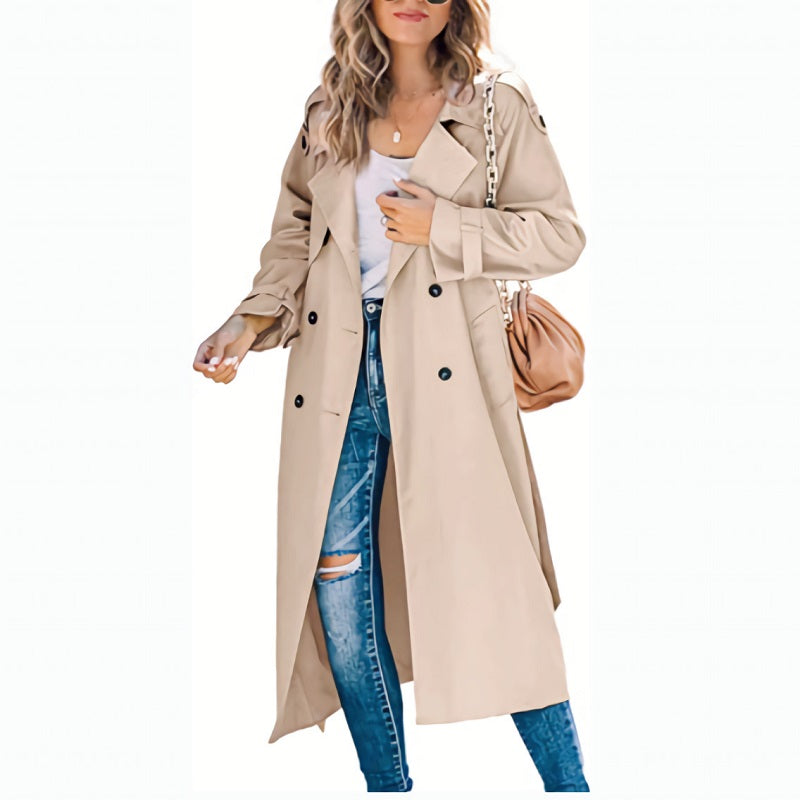 Trench long ceinturé à revers crantés — Amielle Paris