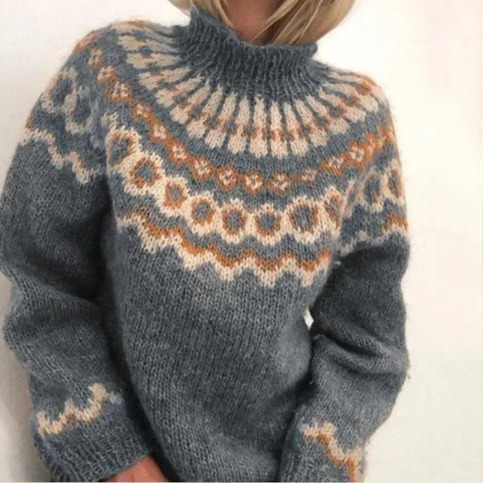 Pull jacquard nordique à col roulé — Amielle Paris