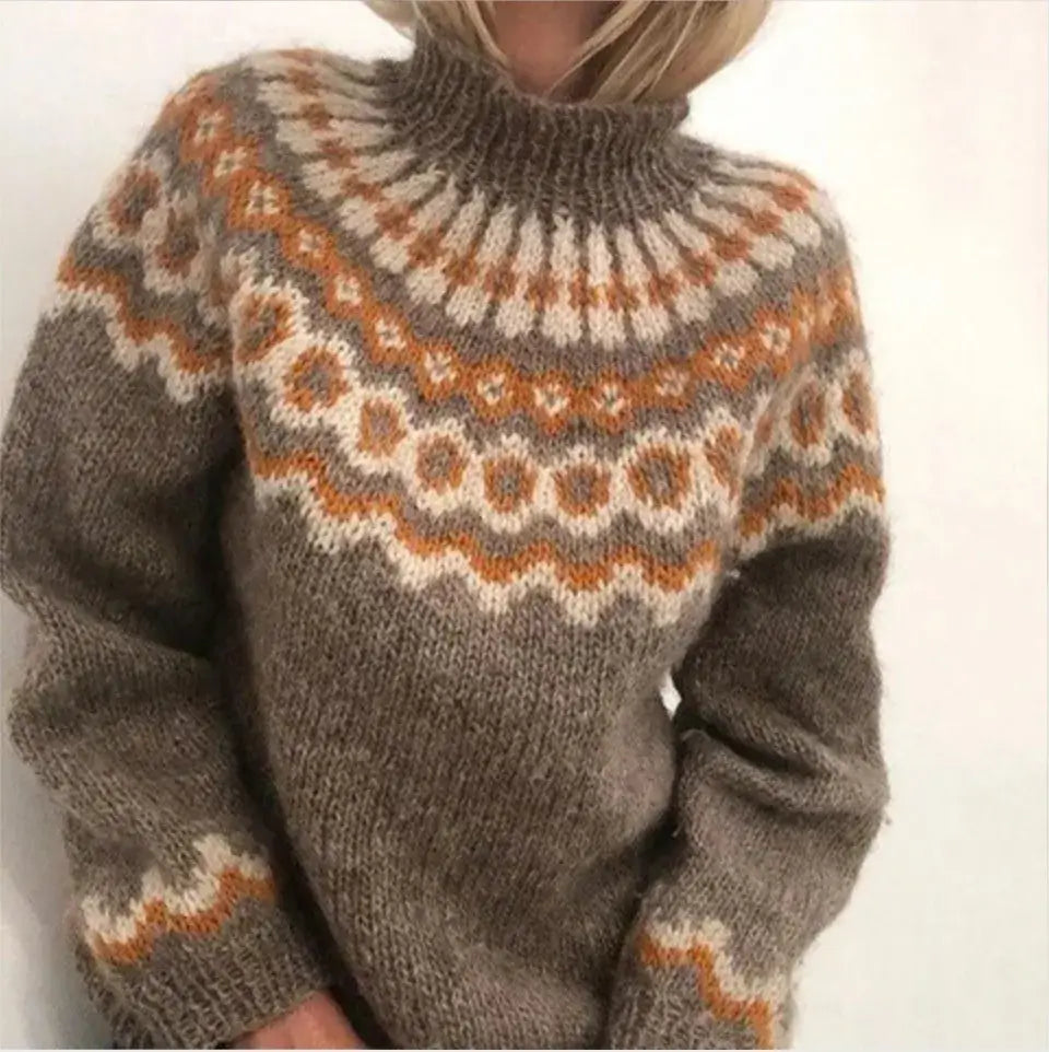 Pull jacquard nordique à col roulé — Amielle Paris