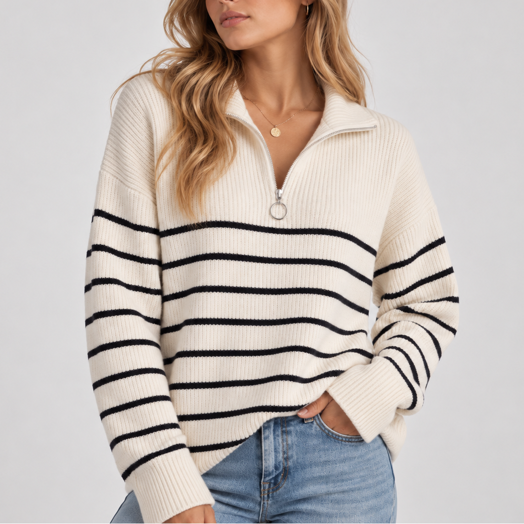 Pull côtelé à rayures et col zippé — Amielle Paris