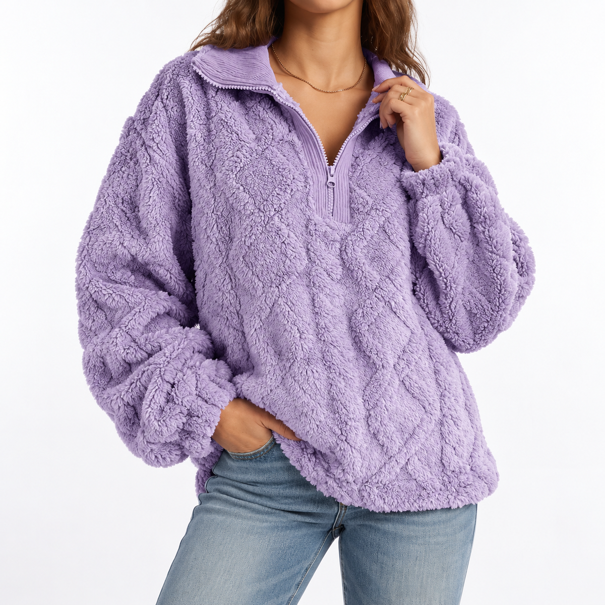 Sweat polaire texturé à col zippé — Amielle Paris