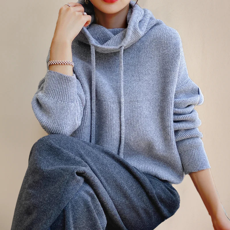Aurora — Pull ample en laine à capuche — Amielle Paris