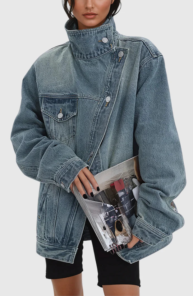 Veste ample en jean délavé à col montant — Amielle Paris