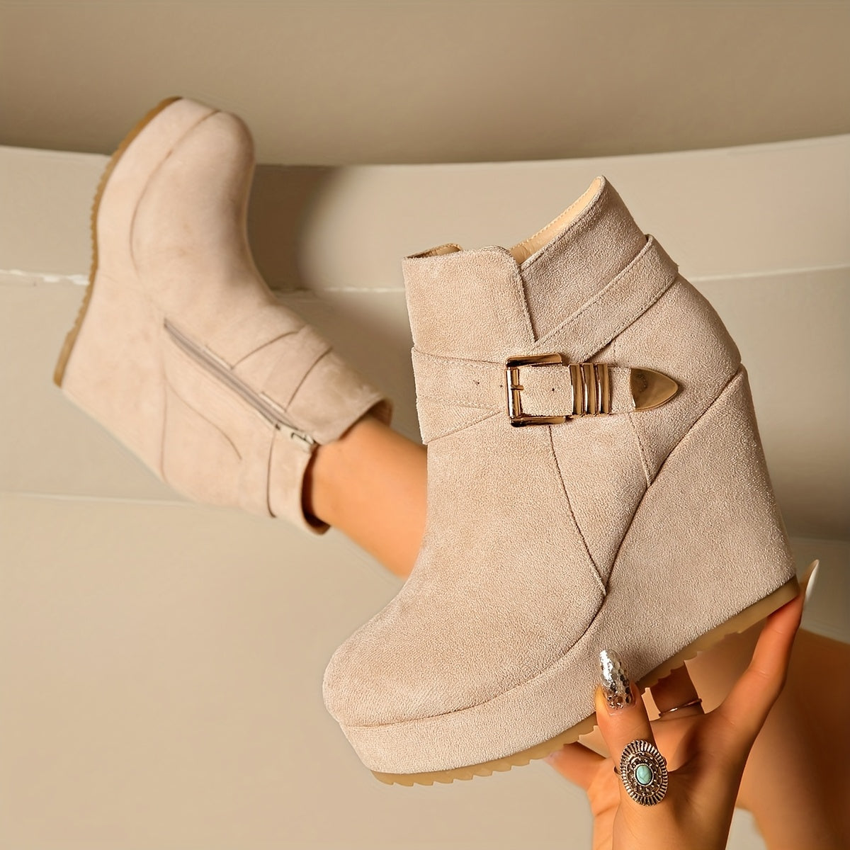 Manon | Bottines compensées effet suédé