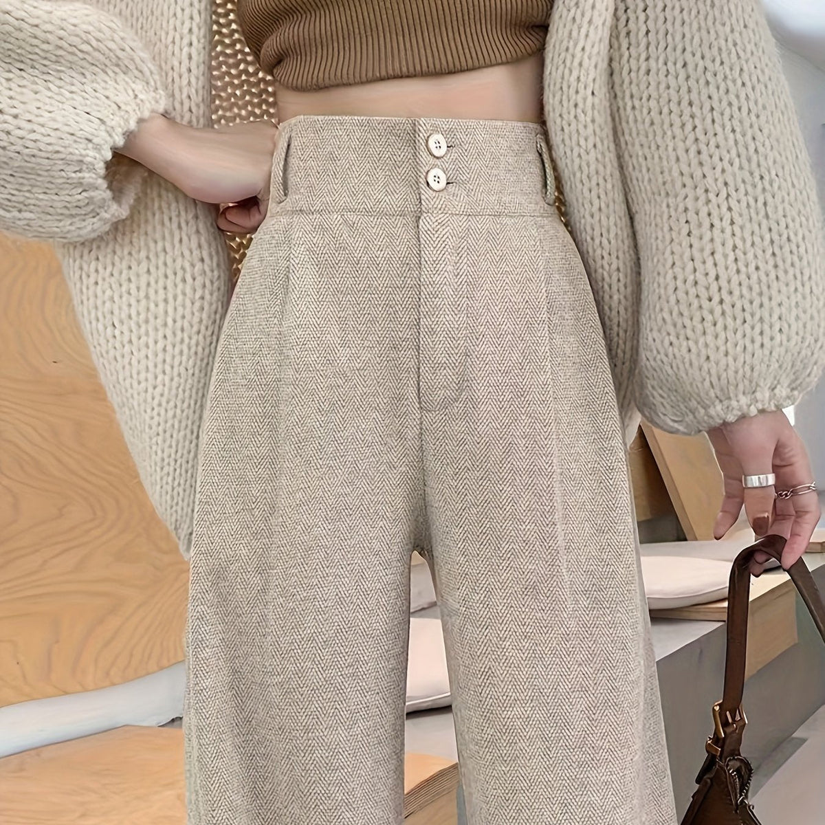 Pantalon large à chevrons et taille haute — Amielle Paris
