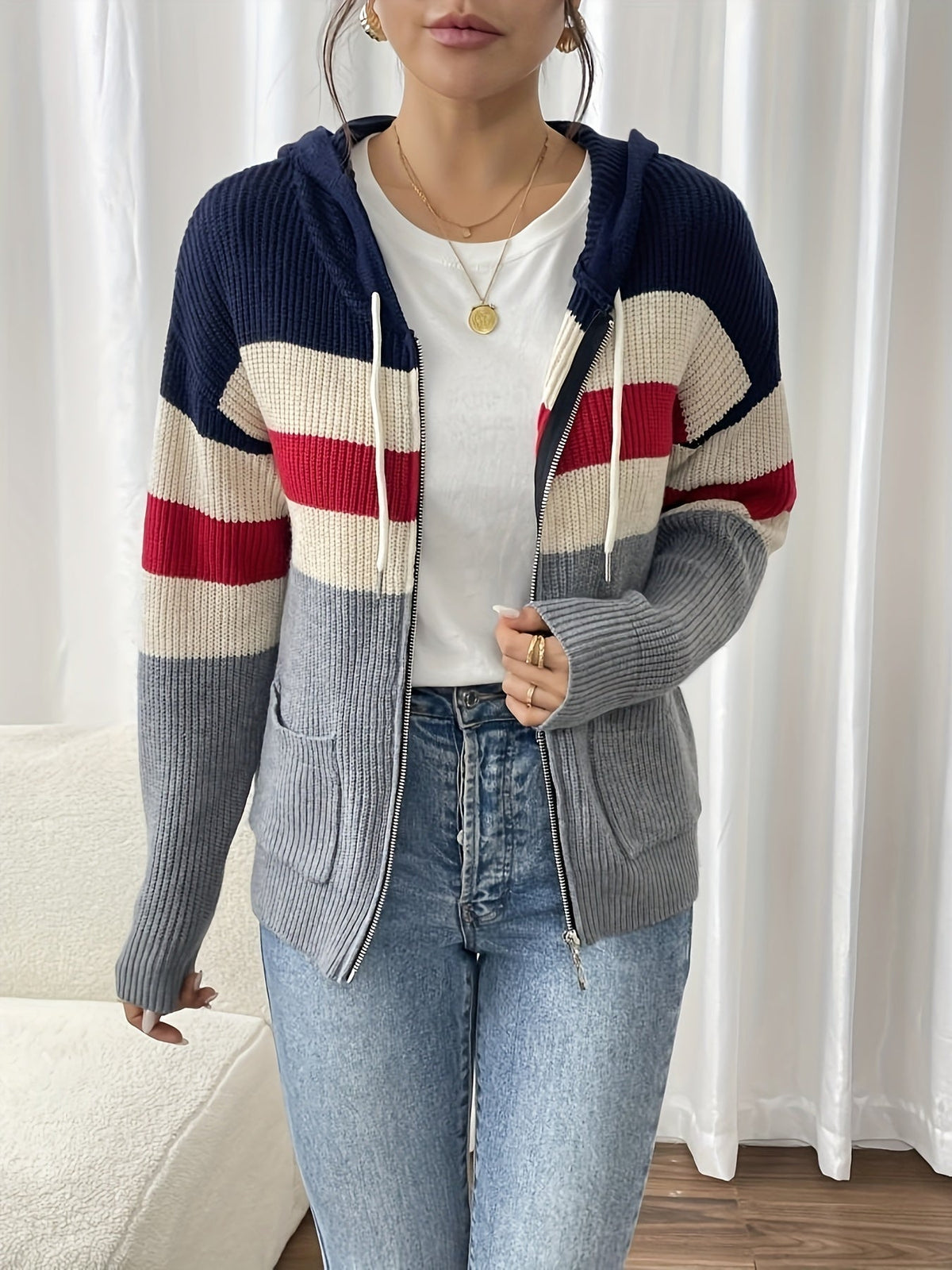 Harriet | Gilet côtelé zippé à capuche — Amielle Paris