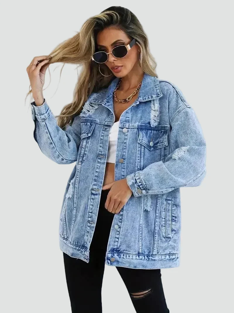 Veste ample en jean à détails usés — Amielle Paris