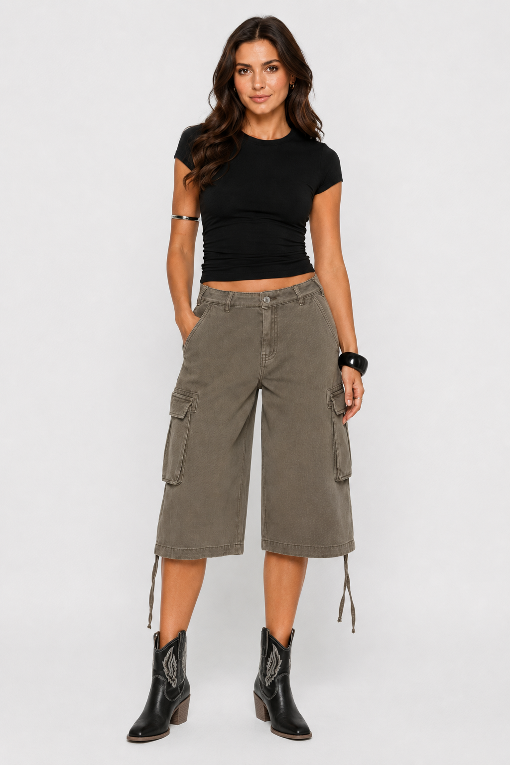 Pantalon cargo court taille haute — Enza — Amielle Paris