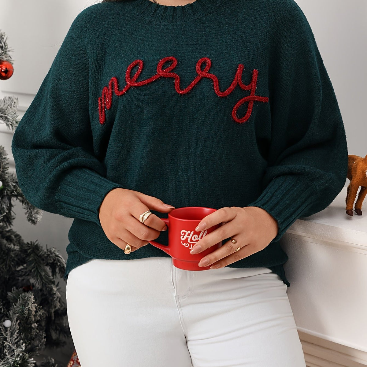 Pull de Noël à inscription Merry et col rond — Amielle Paris