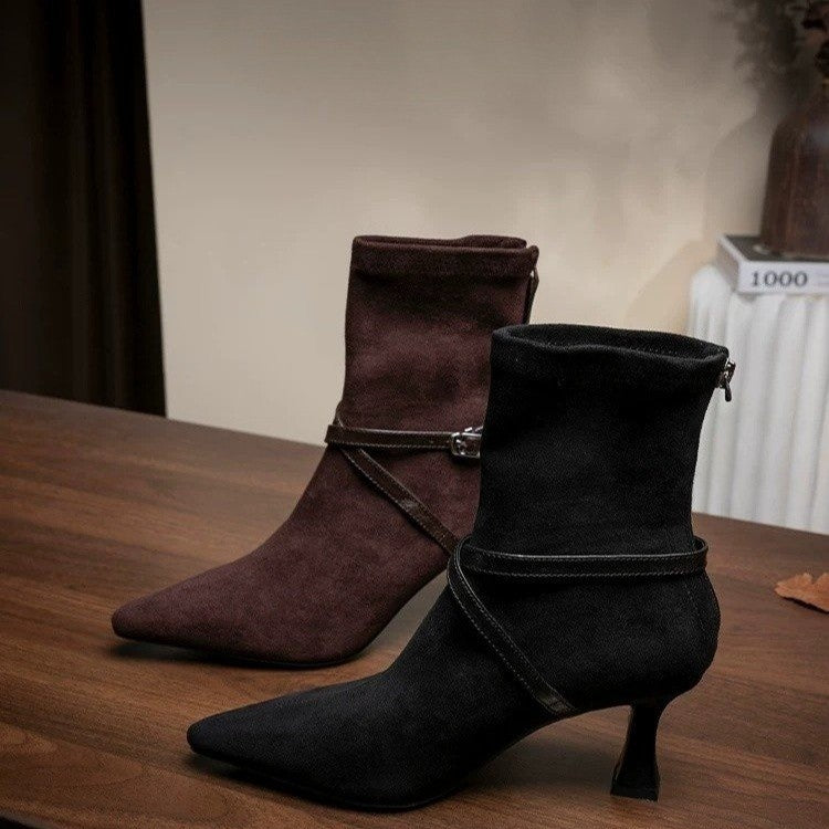 Rosalind | Bottines aspect daim à talon aiguille — Amielle Paris