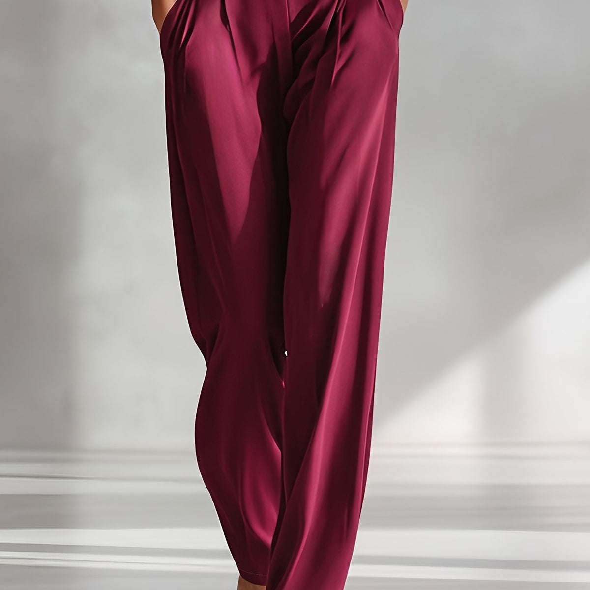Pantalon large satiné à poches latérales — Amielle Paris
