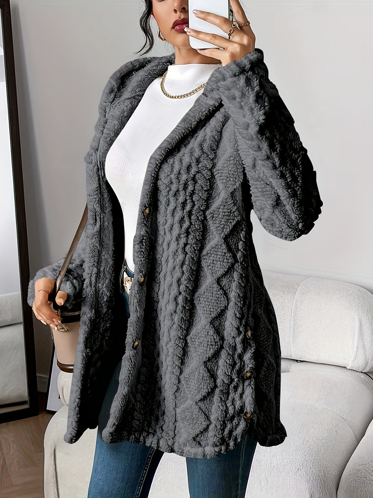 Nora — Cardigan long torsadé à capuche — Amielle Paris