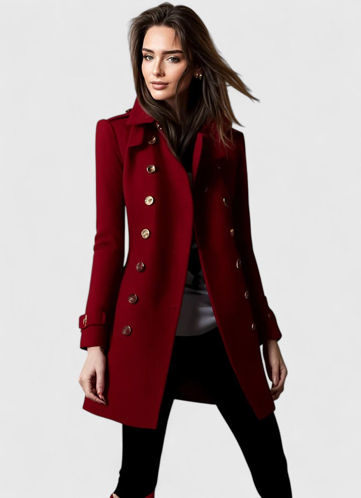 Manteau long croisé à boutons dorés — Amielle Paris