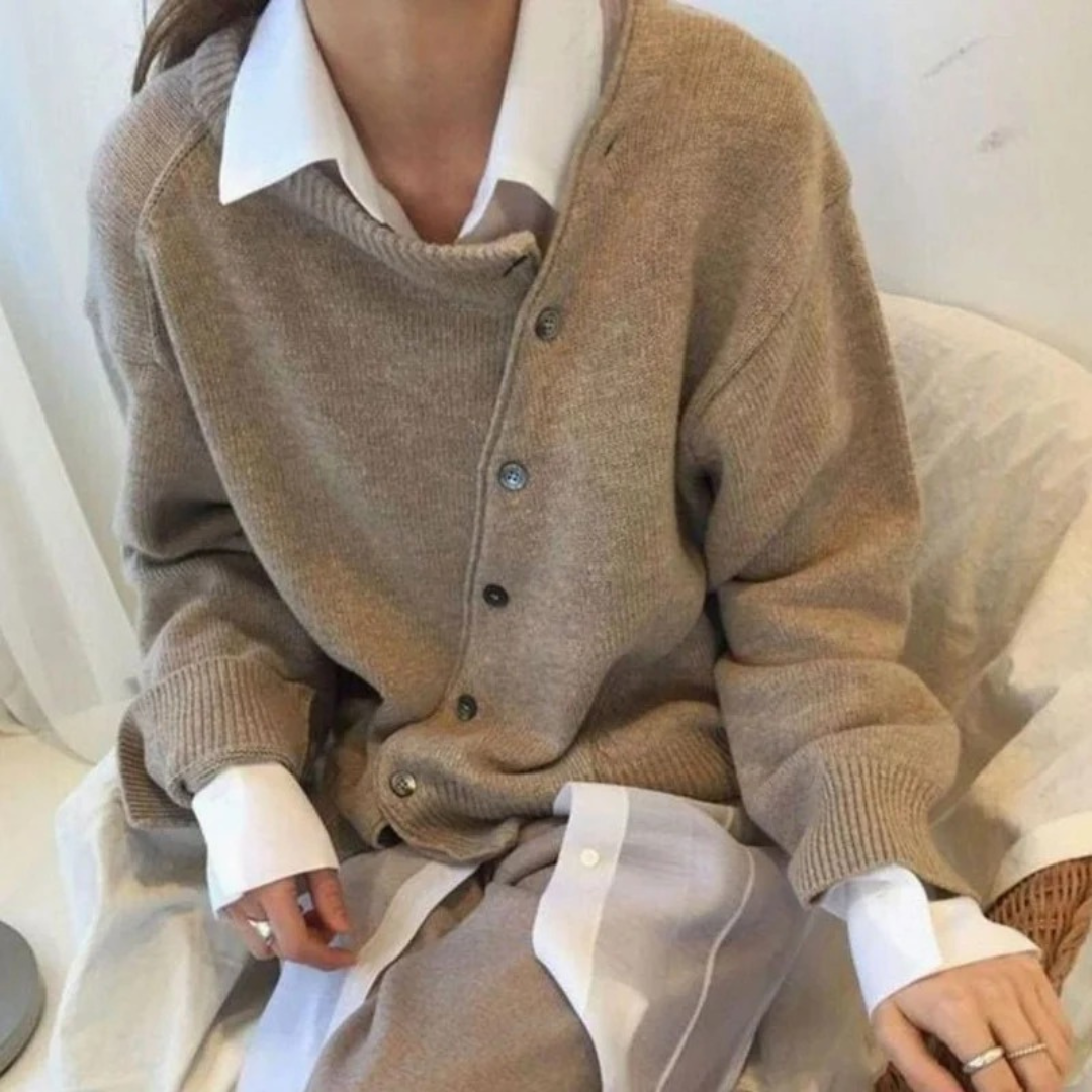 Uma — Cardigan boutonné à finitions côtelées — Amielle Paris