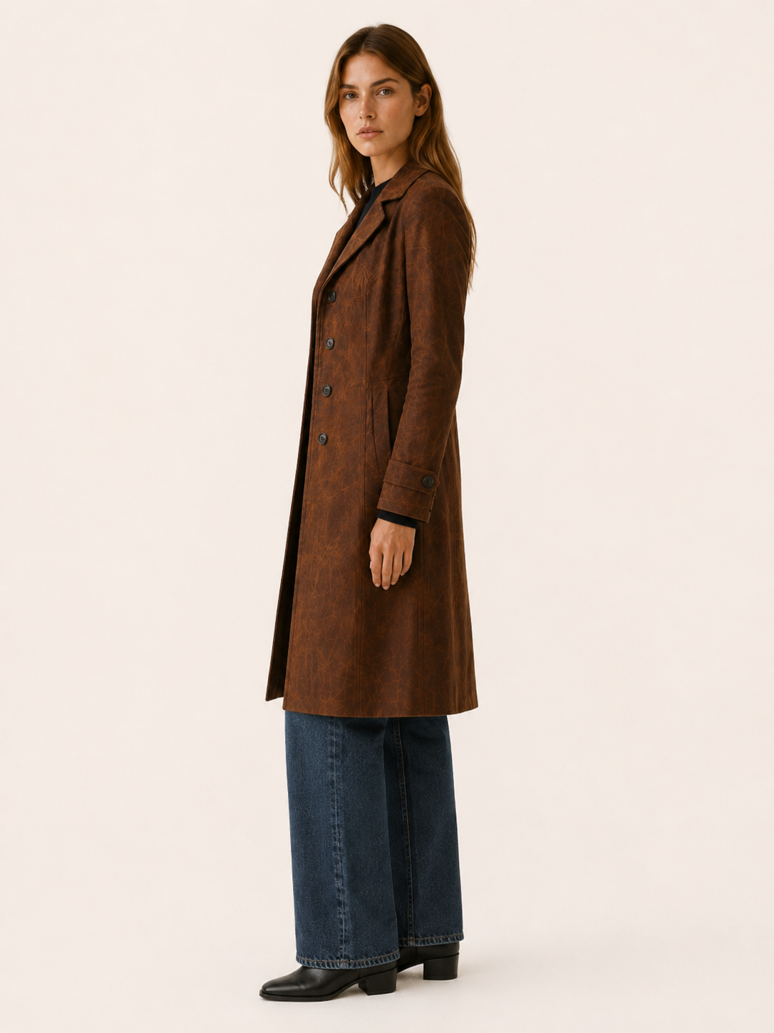 Trench long aspect daim à taille ceinturée — Amielle Paris