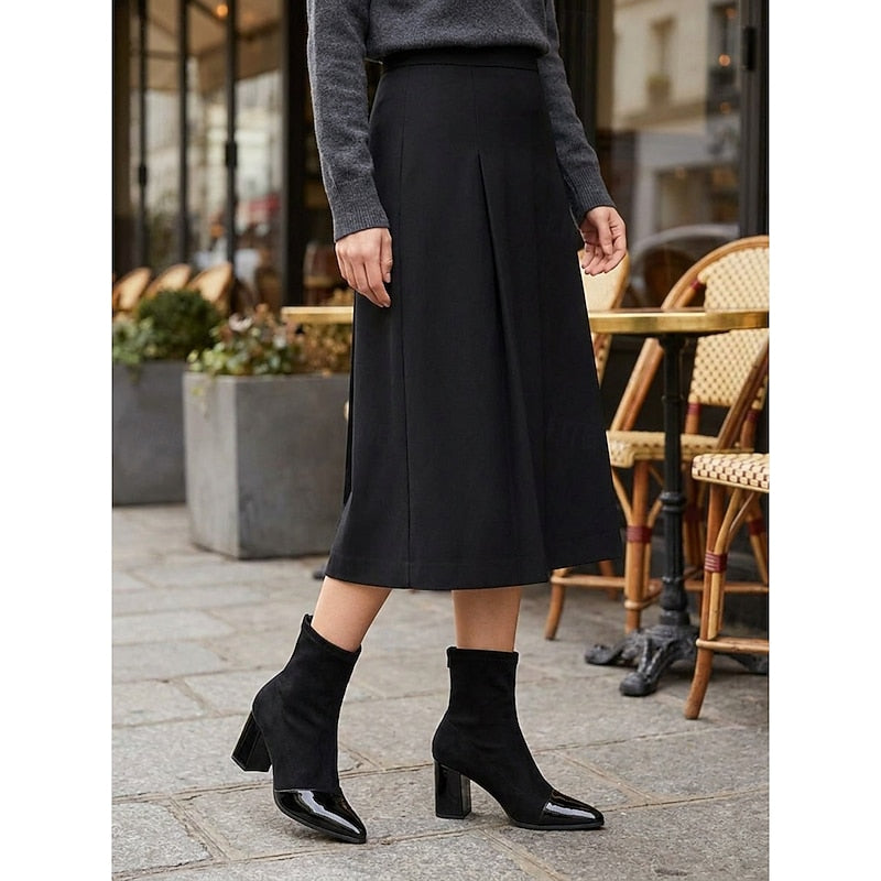 Bottines aspect daim à bout verni et talon bloc — Amielle Paris