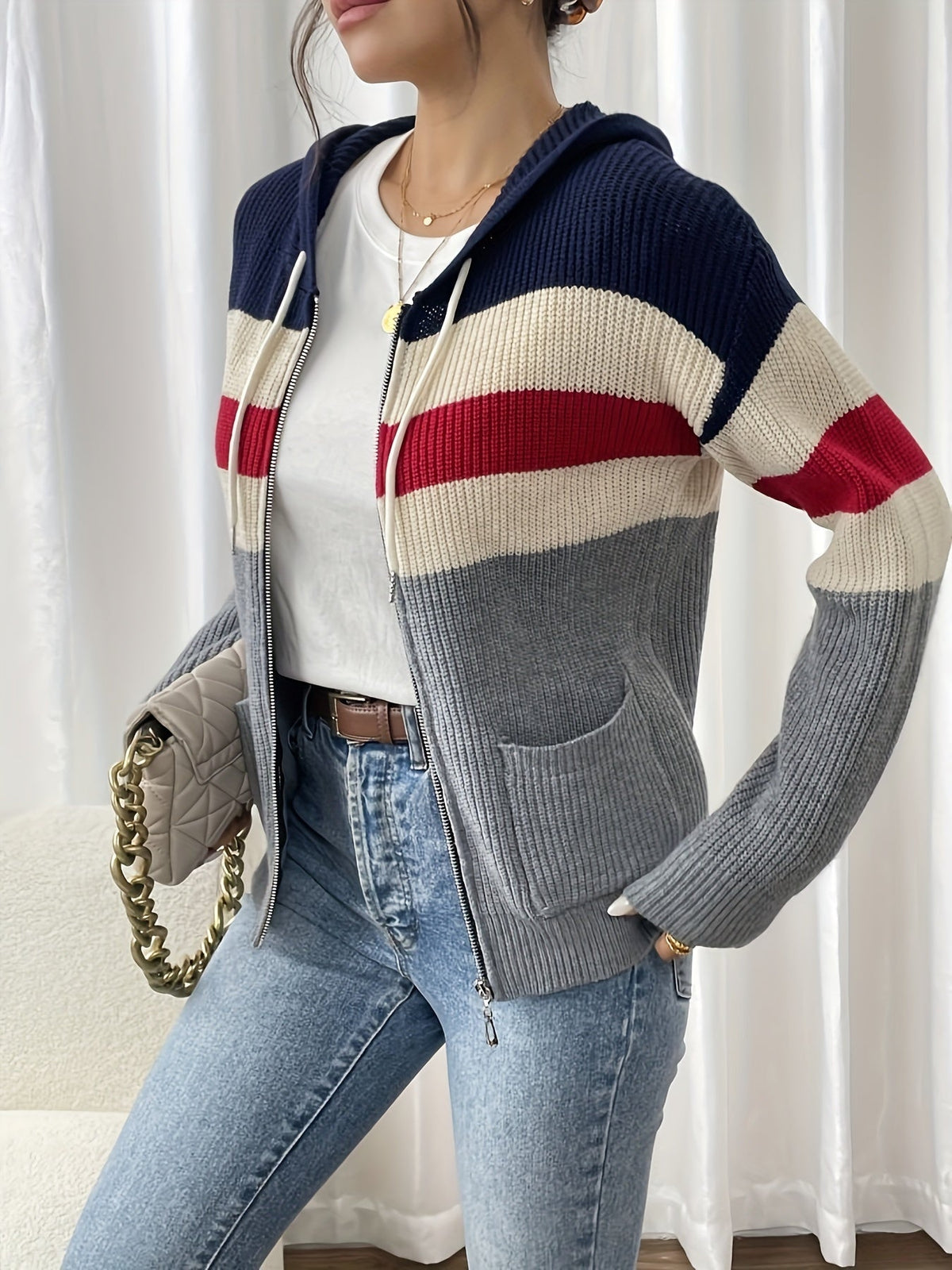 Harriet | Gilet côtelé zippé à capuche — Amielle Paris