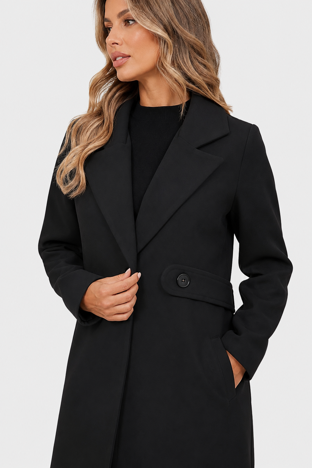 Avalyn — Manteau long cintré à col cranté — Amielle Paris