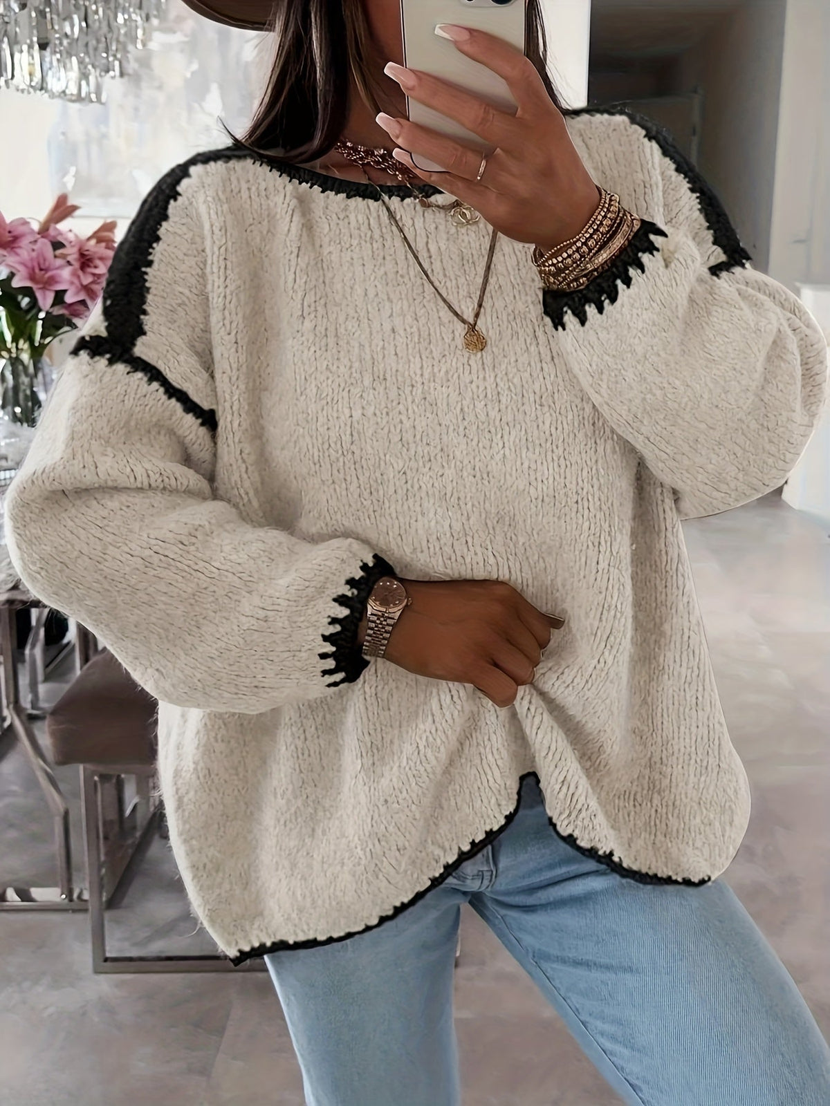 Colette | Pull en grosse maille à col bateau — Amielle Paris