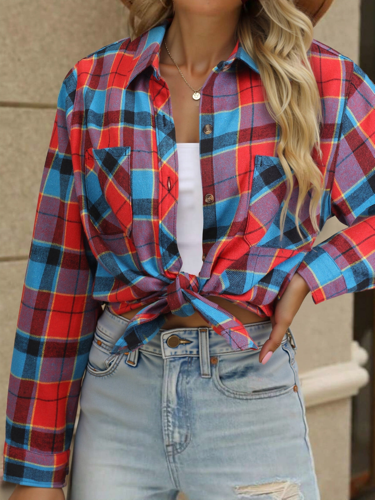 Fiorella | Chemise à carreaux à nouer devant — Amielle Paris