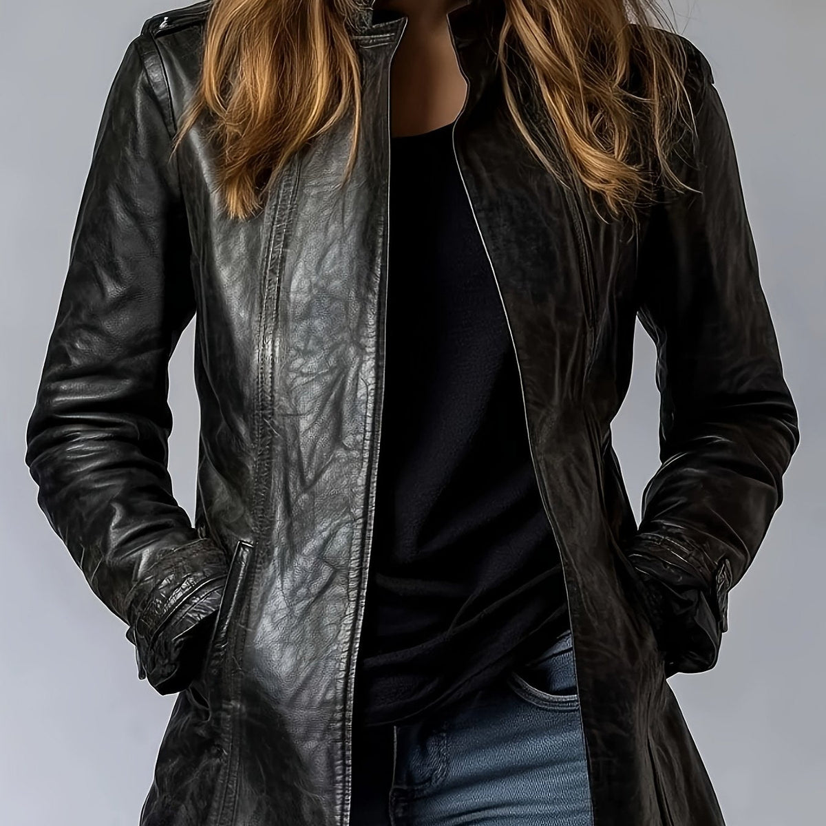 Veste ajustée aspect cuir à col montant — Amielle Paris