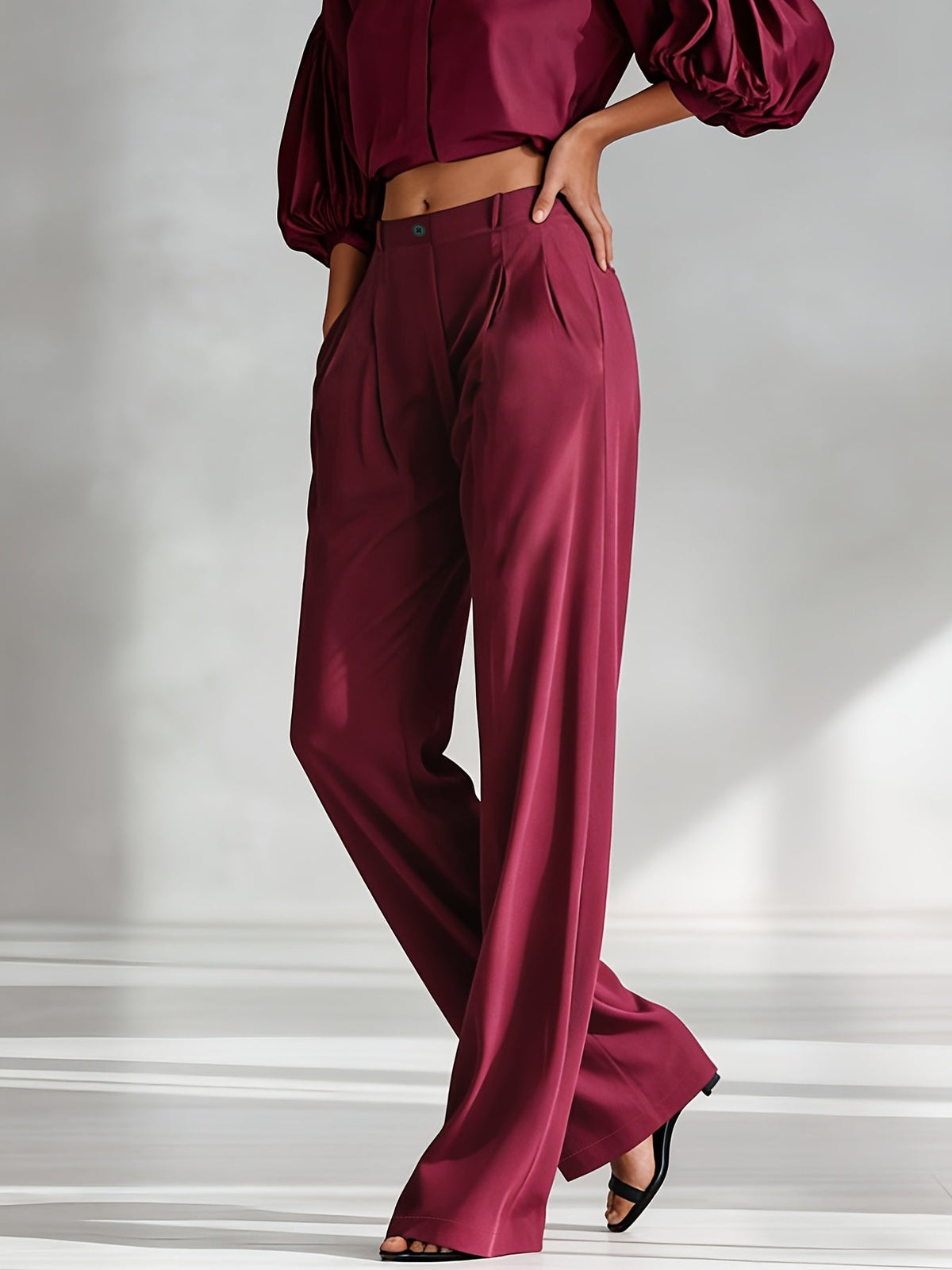 Pantalon large satiné à poches latérales — Amielle Paris
