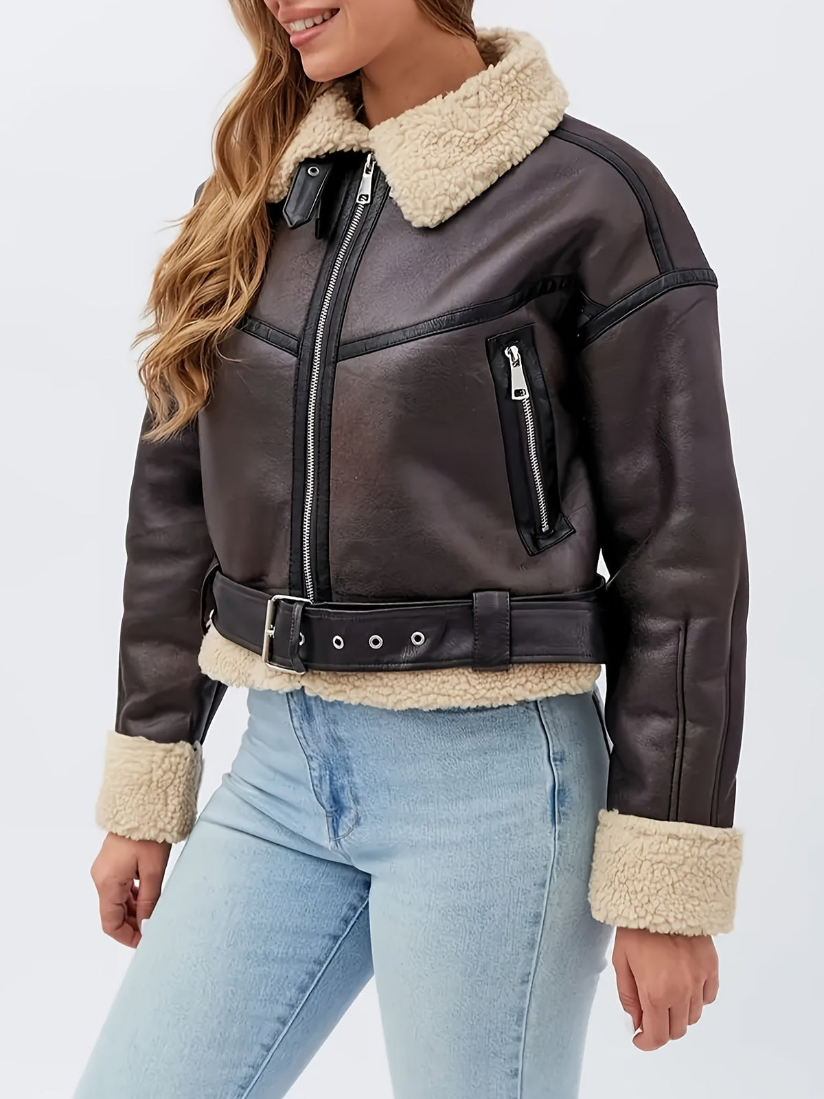 Veste courte à doublure effet peau lainée — Amielle Paris