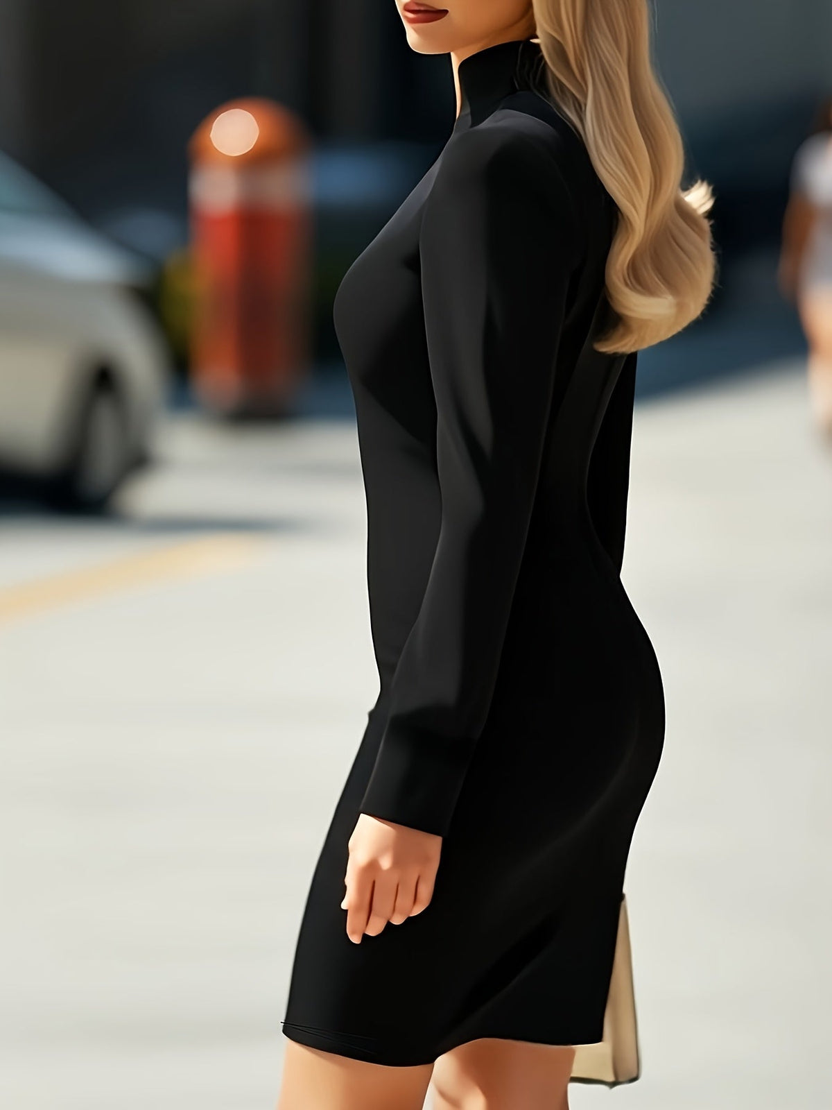 Robe courte ajustée à col haut et découpe — Amielle Paris