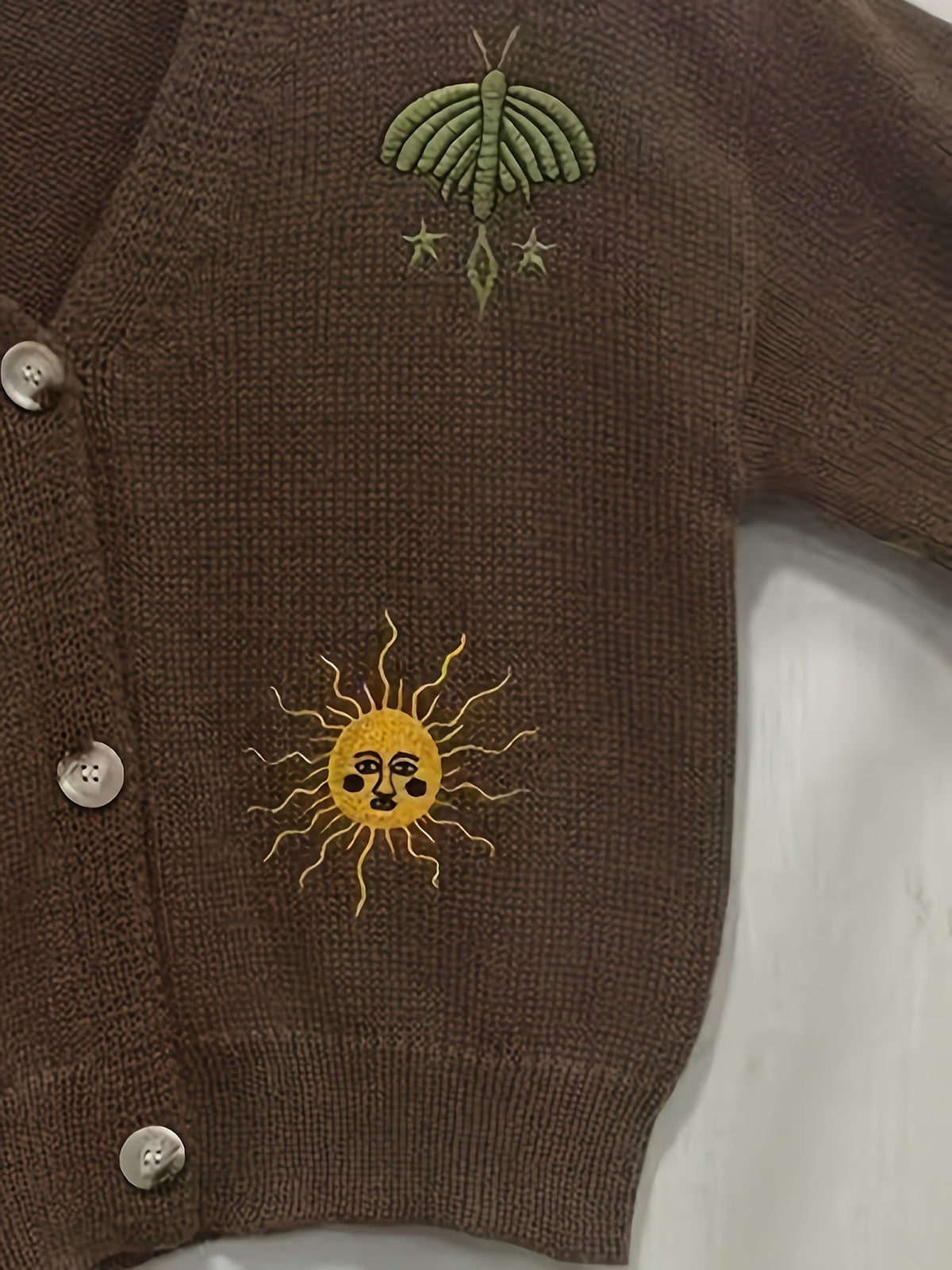 Nadia | Gilet brodé de soleils, lunes et étoiles — Amielle Paris