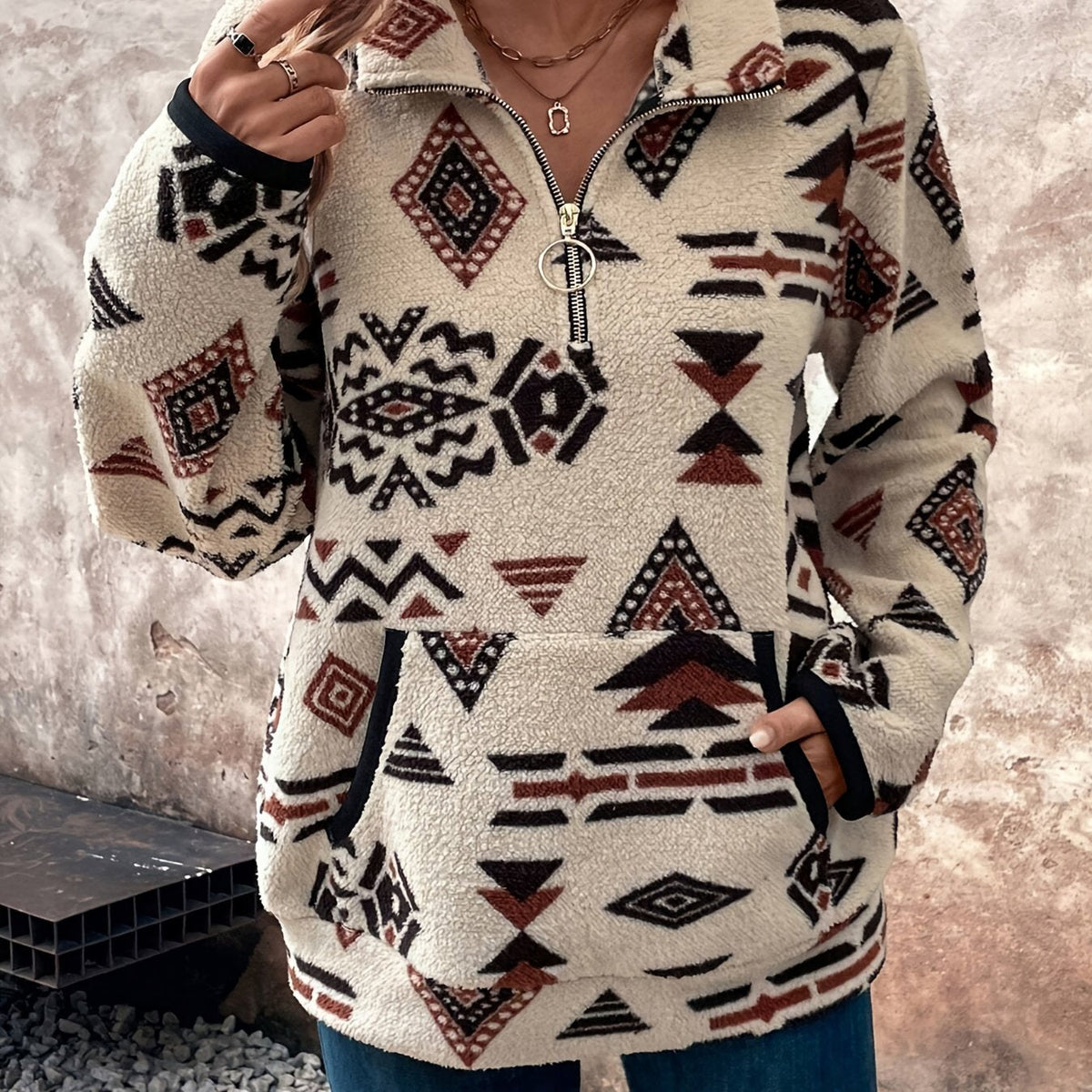 Juliette | Pull à motifs et col partiellement zippé — Amielle Paris