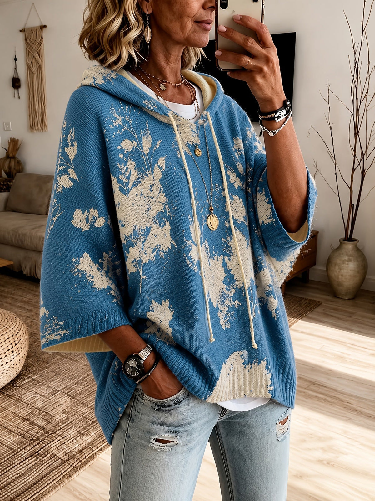 Isadora | Poncho fleuri à capuche — Amielle Paris