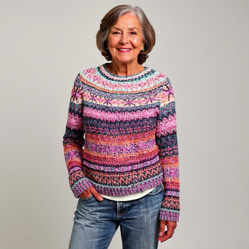 Pull rose et violet à motifs nordiques