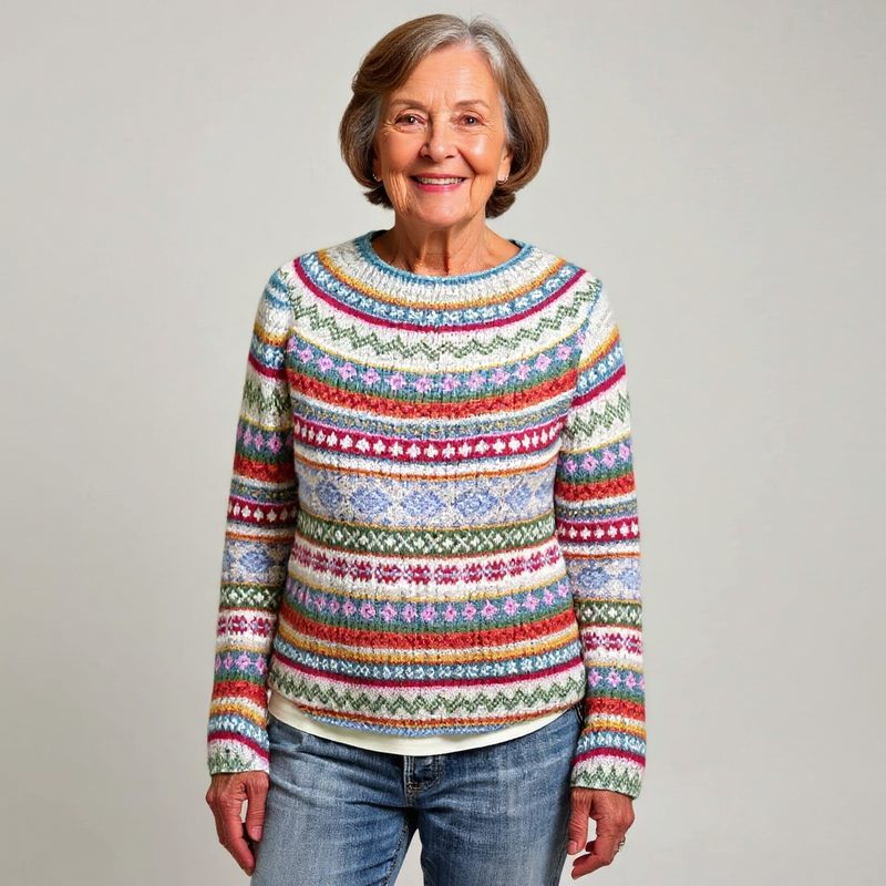 Pull à bandes de motifs multicolores