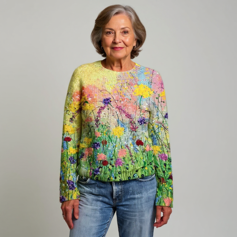 Pull à imprimé floral multicolore