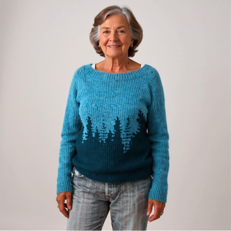 Pull bleu à motif forêt