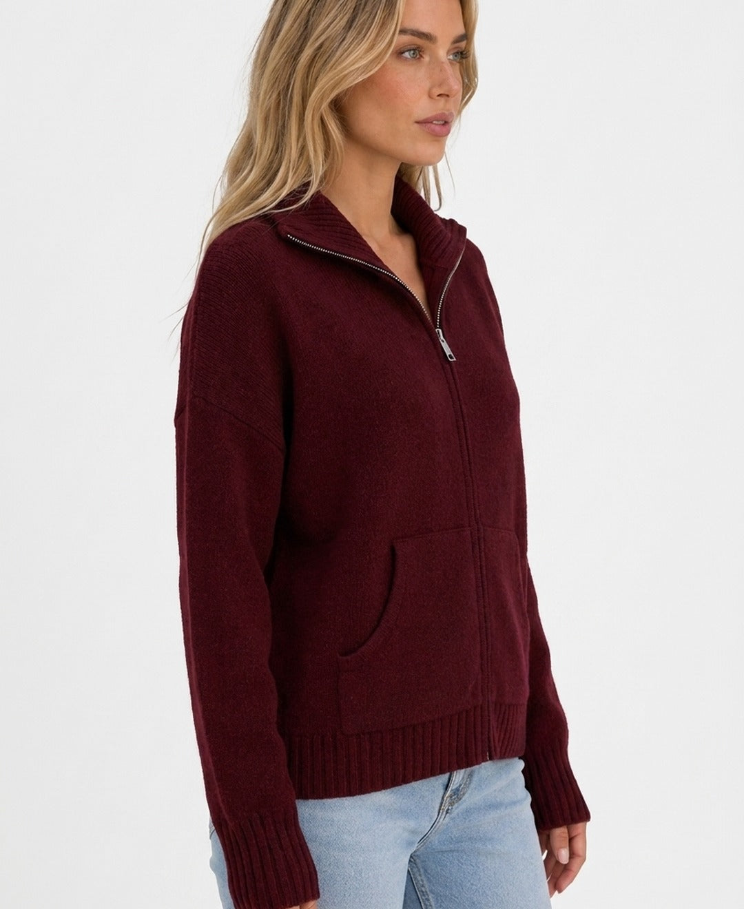 Cardigan zippé à col montant Camille — Amielle Paris